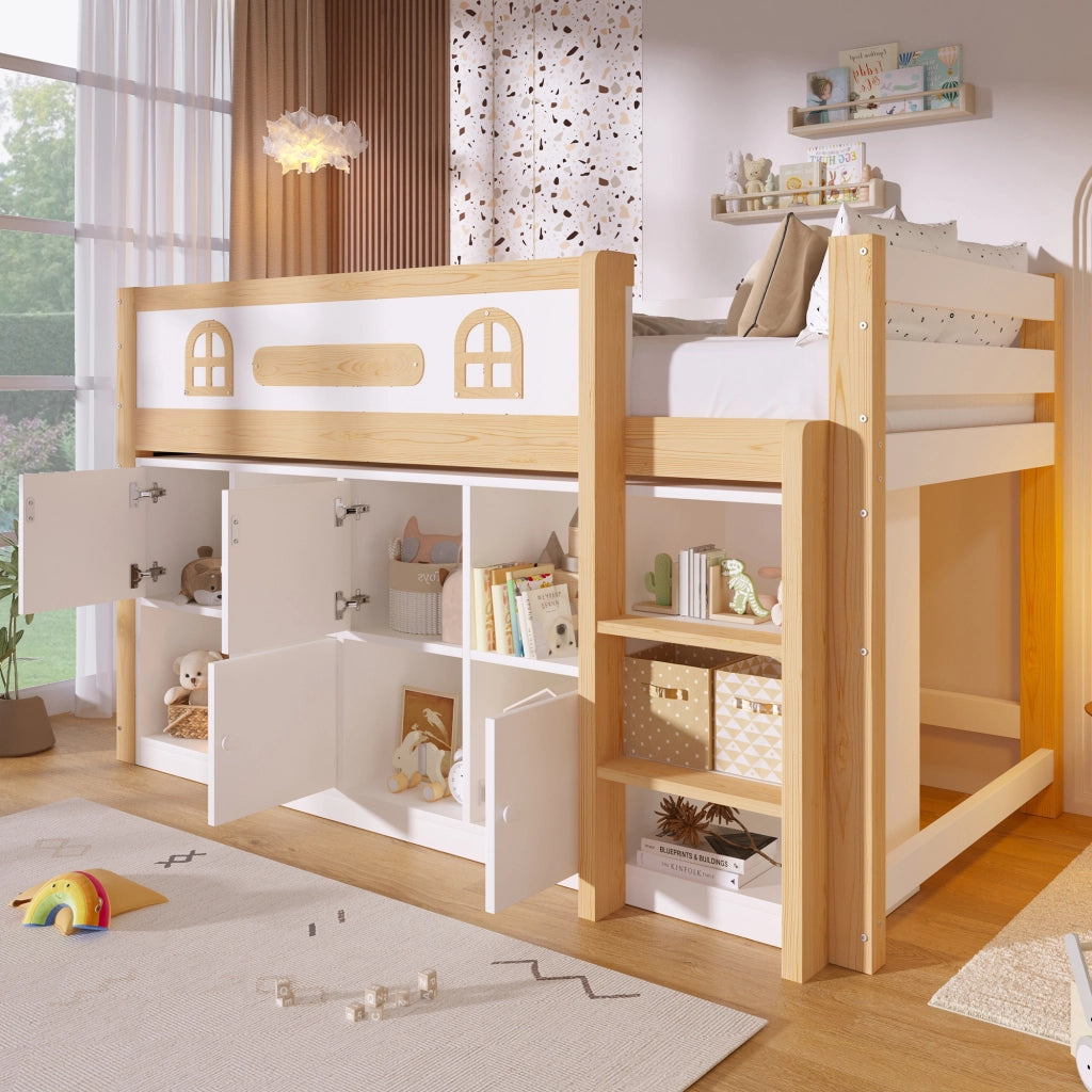 letto semialto mdf pino bianco naturale 90 x 200 cm