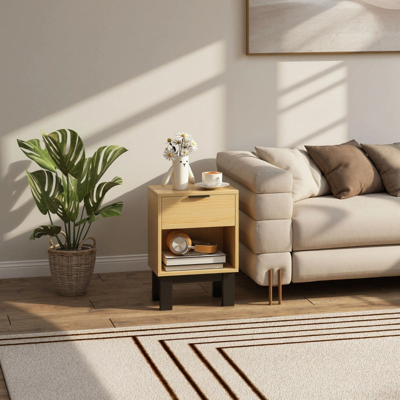 Comodino con 1 cassetto e vano aperto salvaspazio per camera da letto e soggiorno in legno rovere 35 × 26 × 50 cm