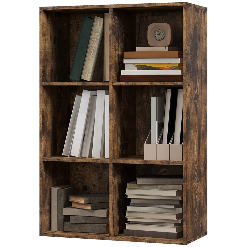 Libreria a 3 Livelli con 6 Cubi ¨C Xylo ¨C Legno Marrone Rustico 65,5x30x97,5 cm