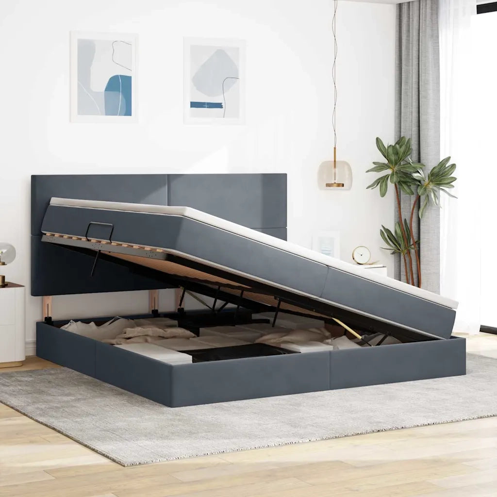 Letto con contenitore e LED Grigio scuro 200 x 200 cm Velluto