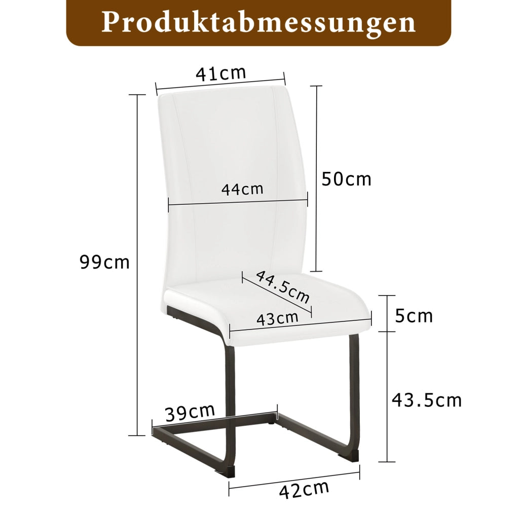 Sedia da pranzo con schienale ergonomico in similpelle bianca e metallo nero