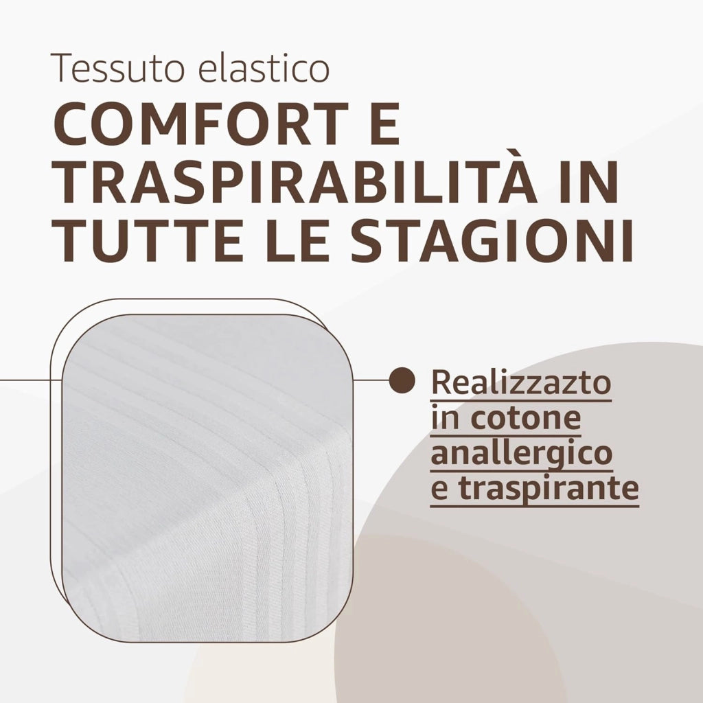 Coprimaterasso Matrimoniale in Cotone con Cerniera 160x190x25 cm - Antiacaro, Anallergico e Traspirante