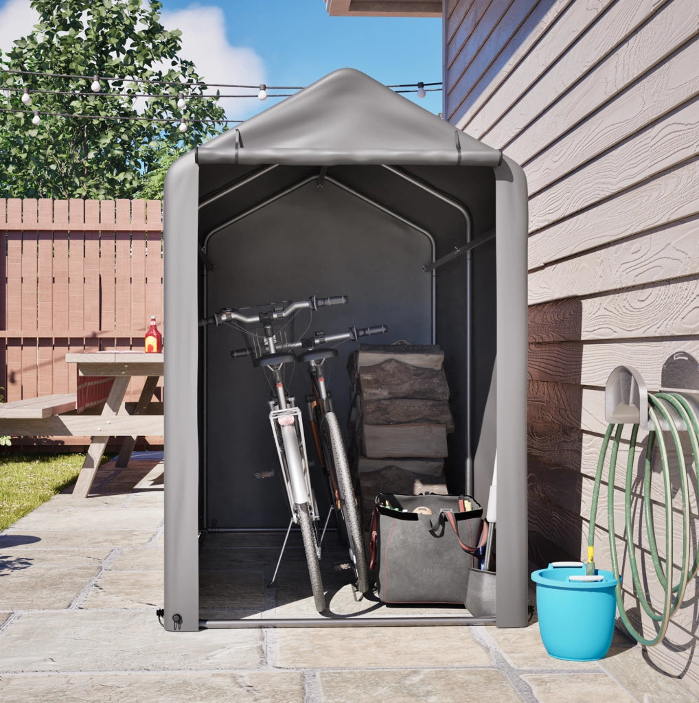 Garage per biciclette ULEVR 187x100x160 cm con struttura in acciaio zincato e telo PE impermeabile grigio scuro