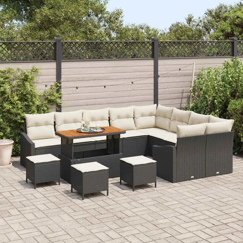 Set Divano da Giardino con cuscino 13 pcs Nero Poly Rattan
