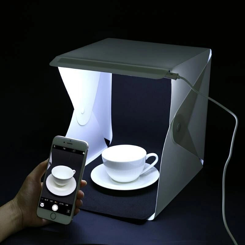 STUDIO SET FOTOGRAFICO PORTATILE GRANDE 30CM LIGHT BOX CON LUCI LED 2 SFONDI