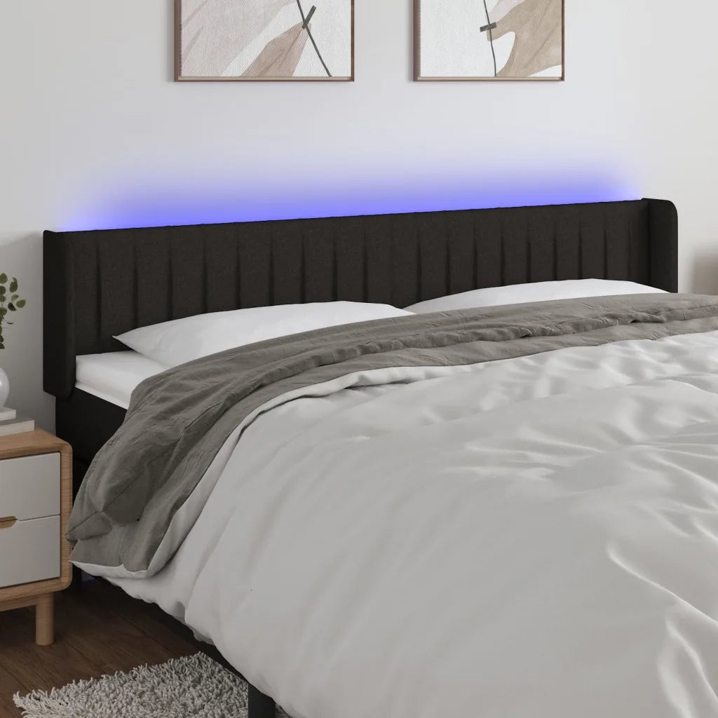 Testiera | Testata a LED Nera 203x16x78/88 cm in Tessuto