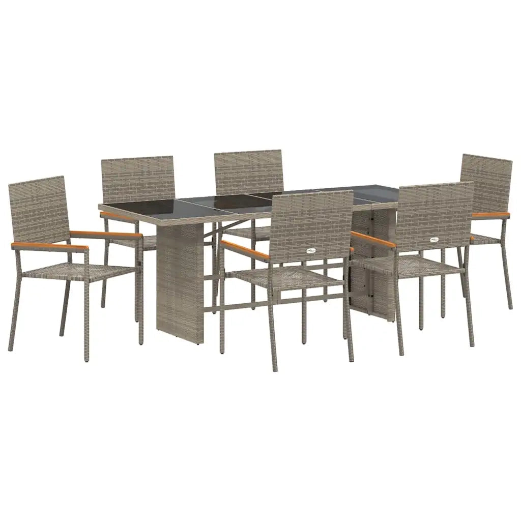 Set da Pranzo per Giardino 7 pcs Grigio polyrattan