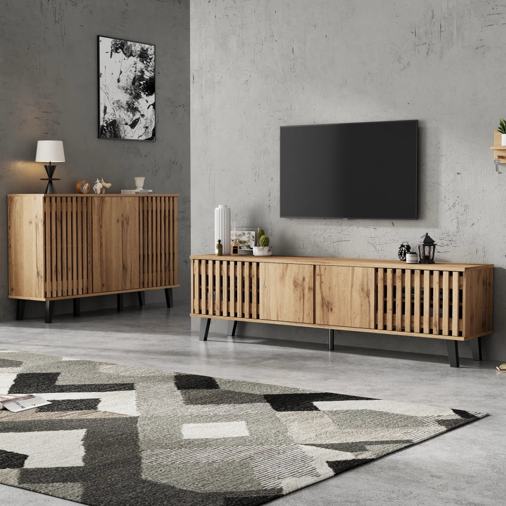 Mobile porta TV e credenza abbinati effetto legno naturale