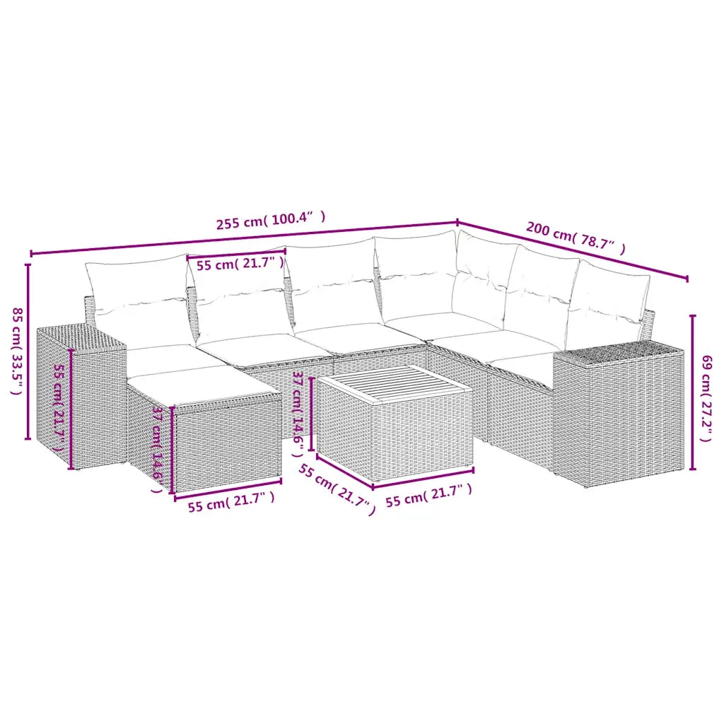 Set Divani da Giardino 8 pz con Cuscini Nero in Polyrattan 3225560