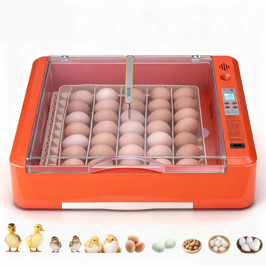 Incubatrice Automatica per 36 Uova in ABS e PET con Candela a LED Display Temperatura e Controllo Umidità