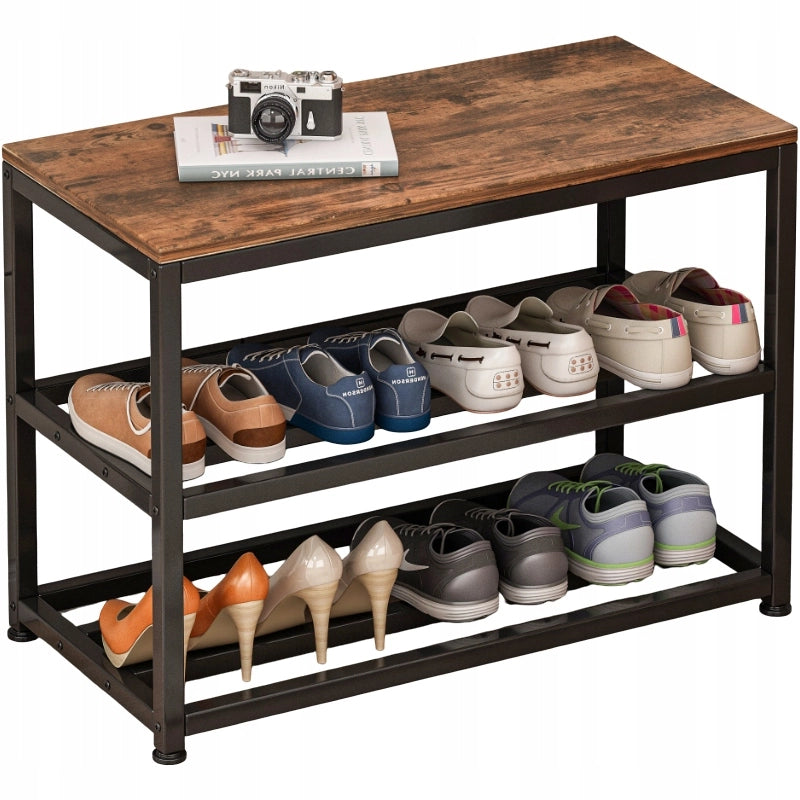 Armadio per scarpe con seduta, ampio ripiano industriale loft in legno retrò 62 cm