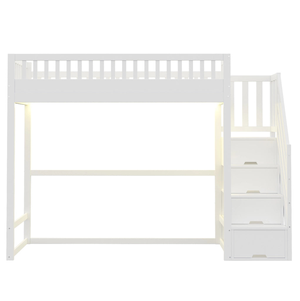 Letto a soppalco 90x200 cm con scala contenitore reversibile e LED bianco