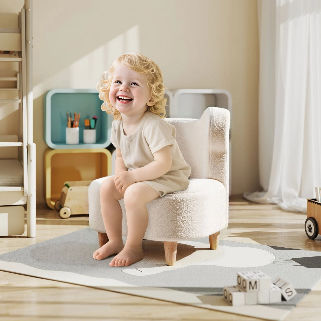 Poltrona bambini con orecchie da orso ¨C Xylo ¨C tessuto peluche beige
