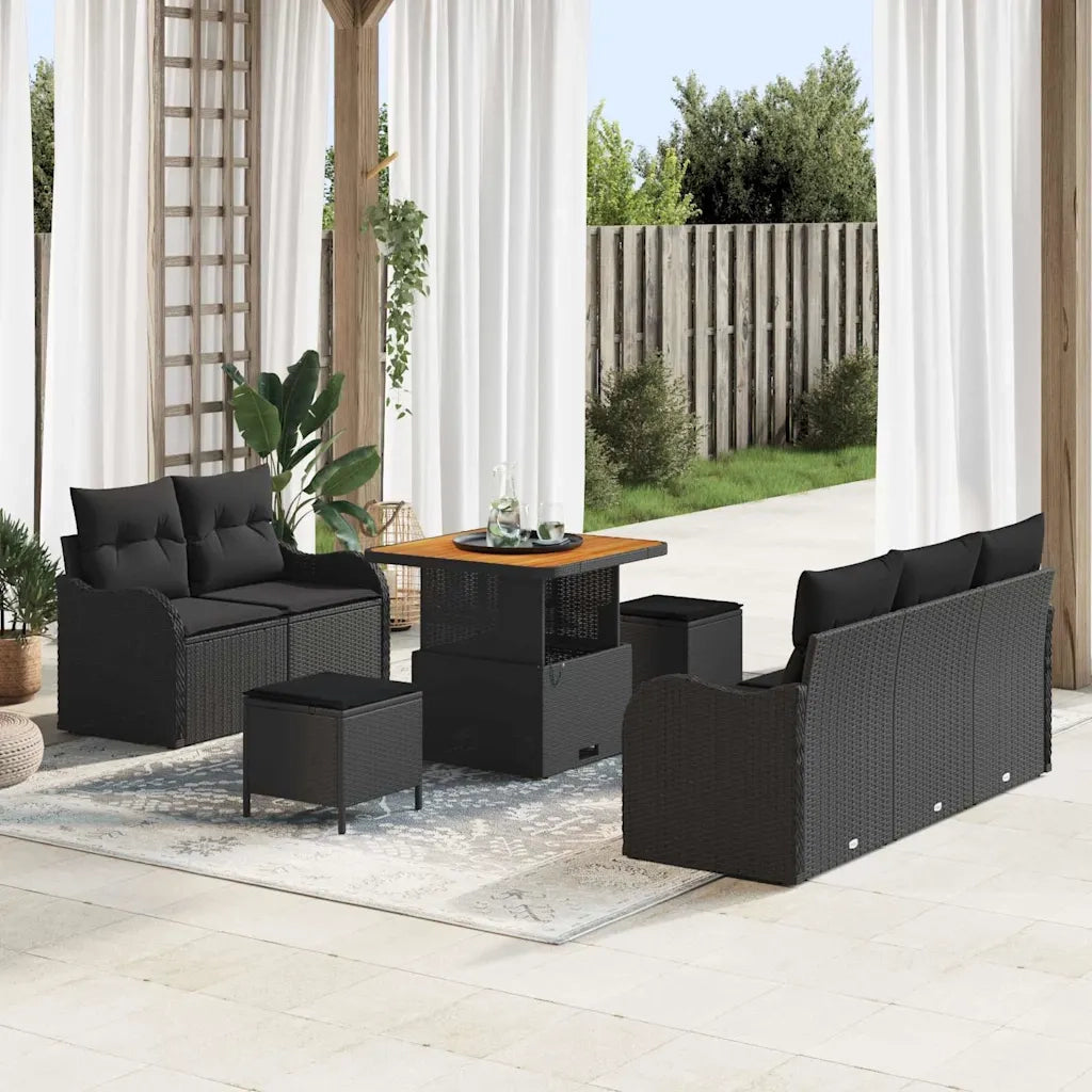 Set Divano da Giardino con cuscino con archiviazione 8 pcs Nero