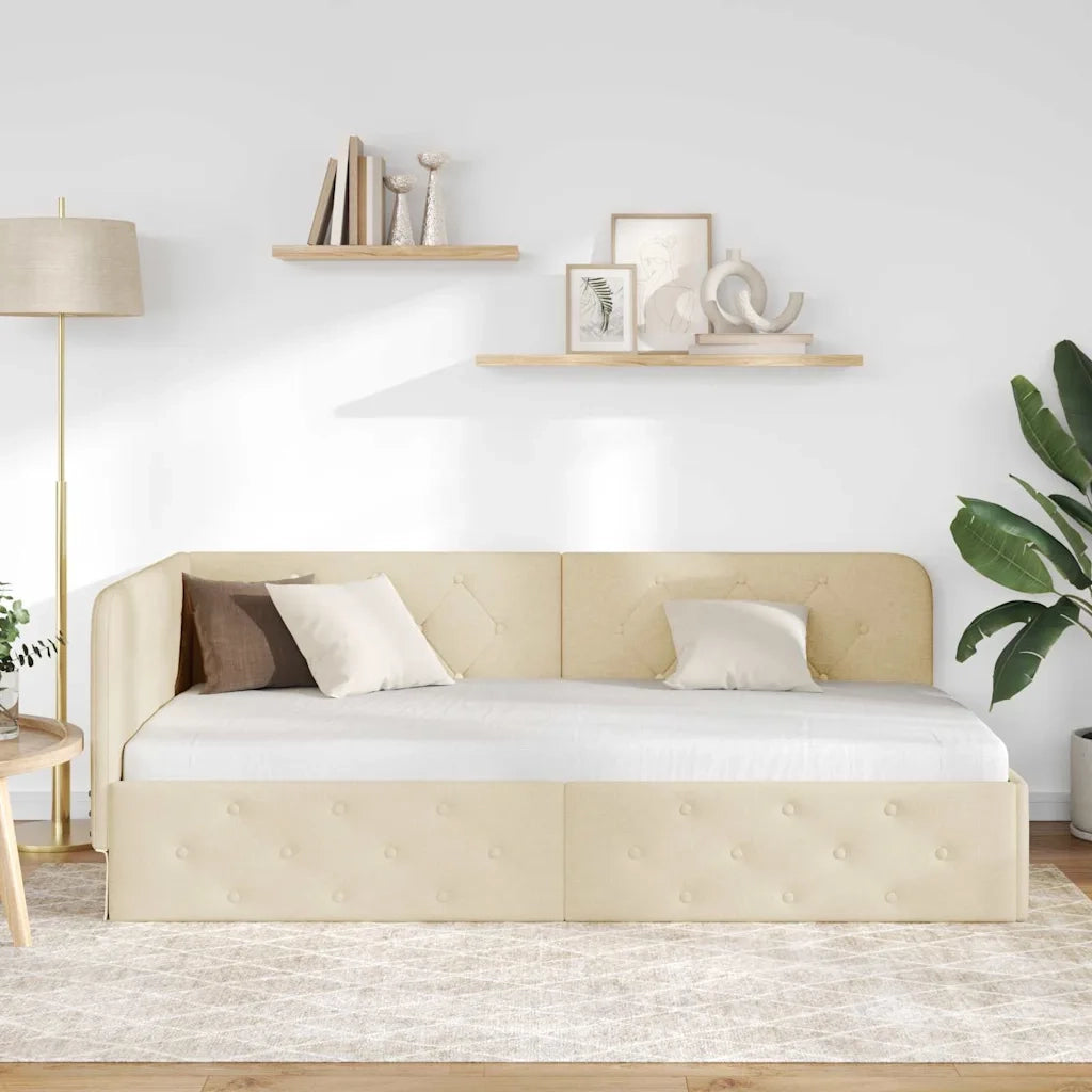 Cornice del letto ad angolo Crema 90 x 200 cm Tessuto