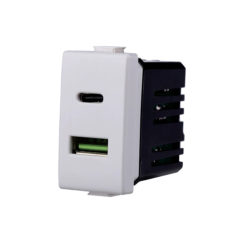 Ettroit Serie Solar Presa Usb 2 in 1 USB + Type C 3.1Amh  Compatibile con Bticino Matix MT3002
