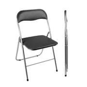 SEDIA PIEGHEVOLE IMBOTTITA NERA, 44X45X78H CM, SEDUTA COMODA, PORTATILE, STRUTTURA IN METALLO, SLIM, SALVASPAZIO, RESISTENTE