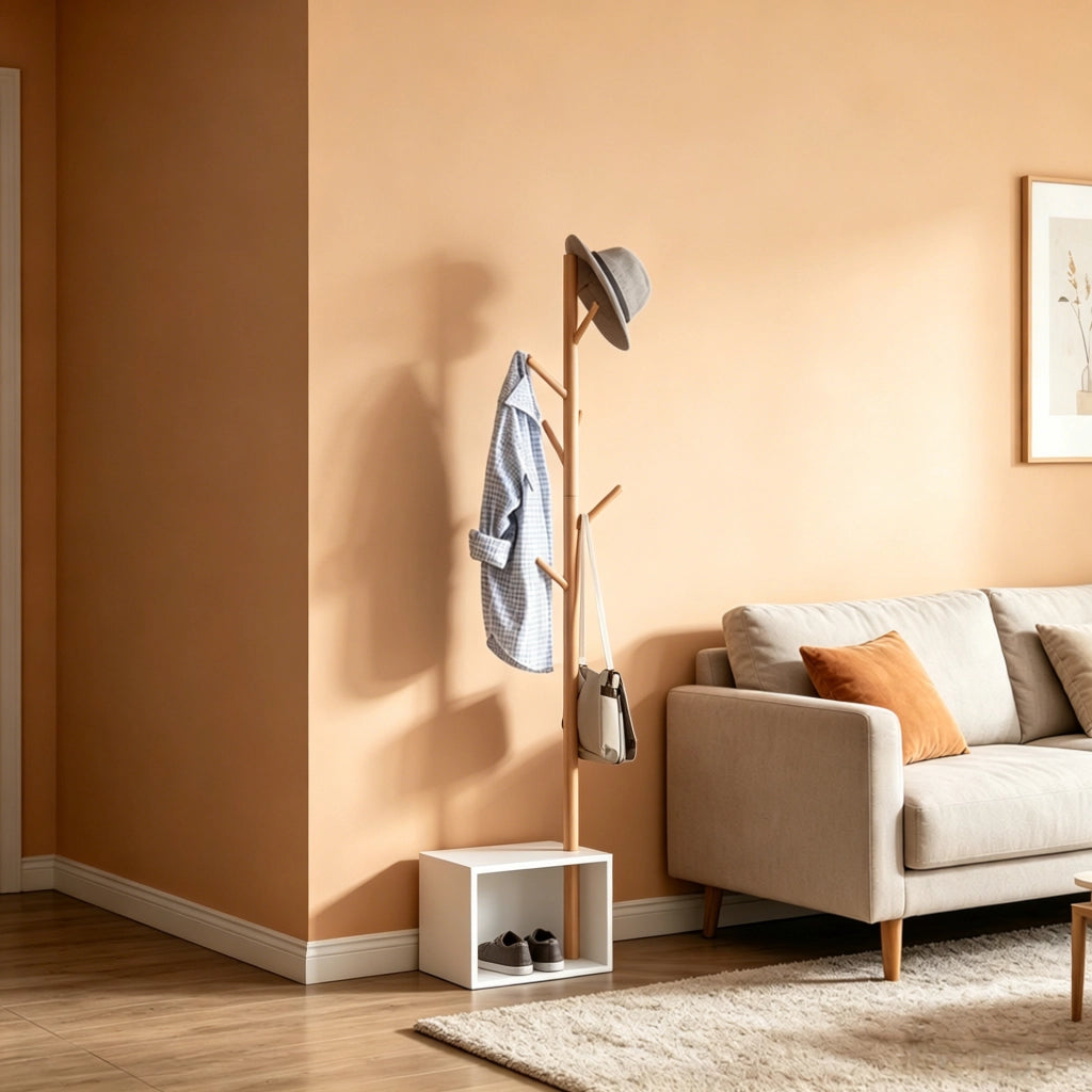 Appendiabiti da ingresso con panca e 6 ganci, bianco e bambù