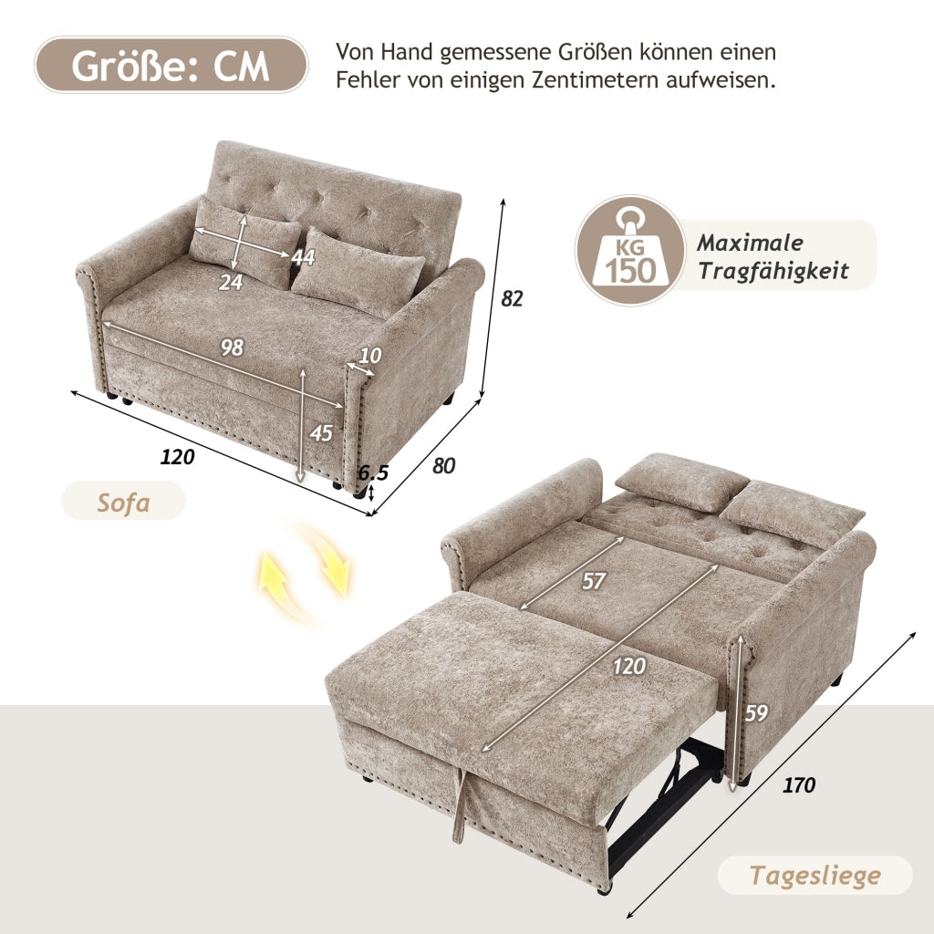Divano letto 2 posti ¨C Minimal ¨C tessuto chenille beige con 2 cuscini