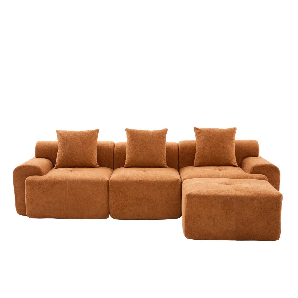 Divano angolare arancione modulare 3 posti in tessuto; 268x102x78 cm