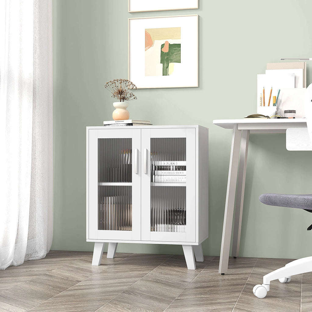 Cassettiera con ante trasparenti e 2 ripiani ¨C Minimal ¨C Bianco 61x35x75 cm