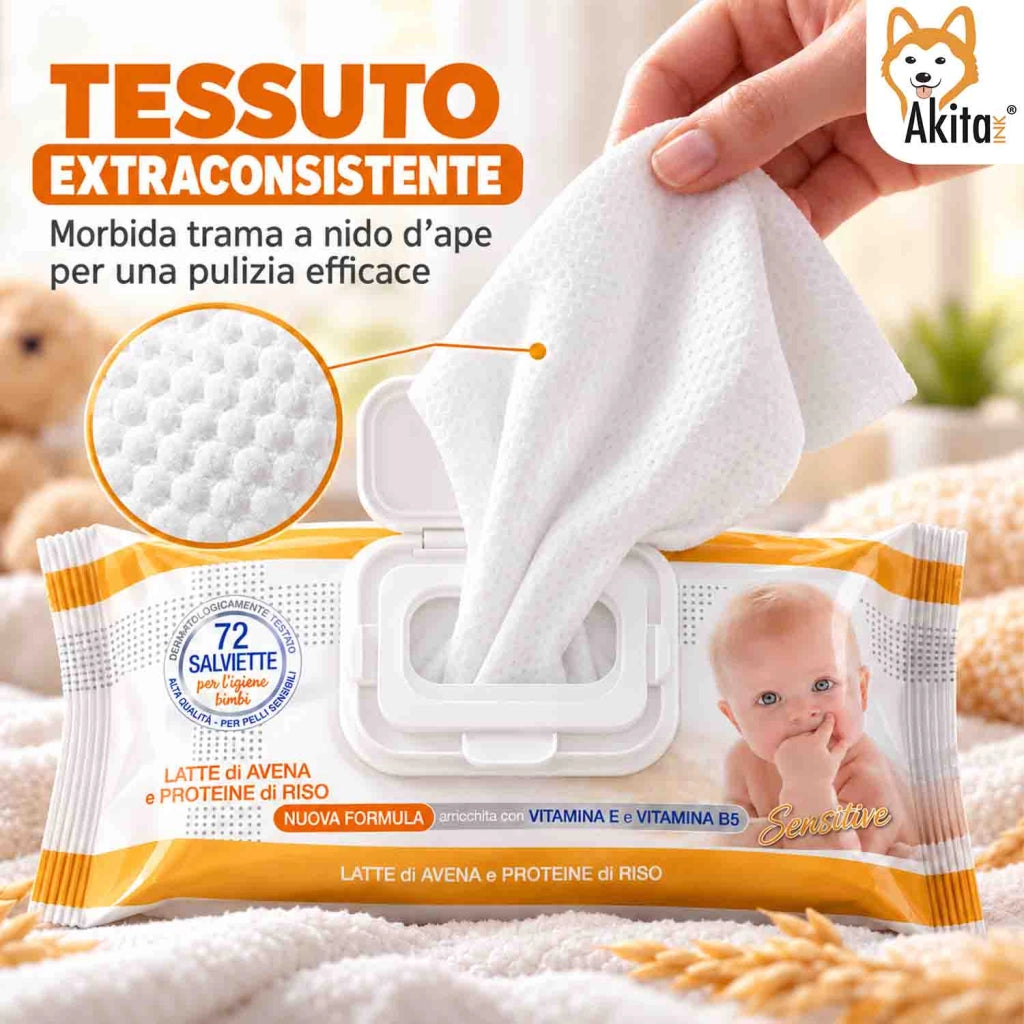 Akitaink 12 Pack Salviettine Latte di Avena e Proteine del Riso