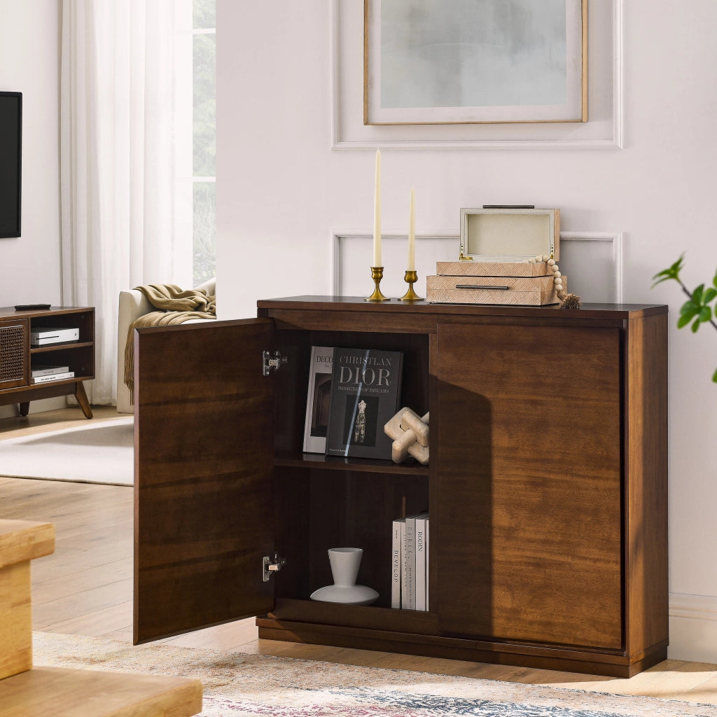 Sideboard 99x23.5x82.3 cm con 2 aperture per prese in MDF noce