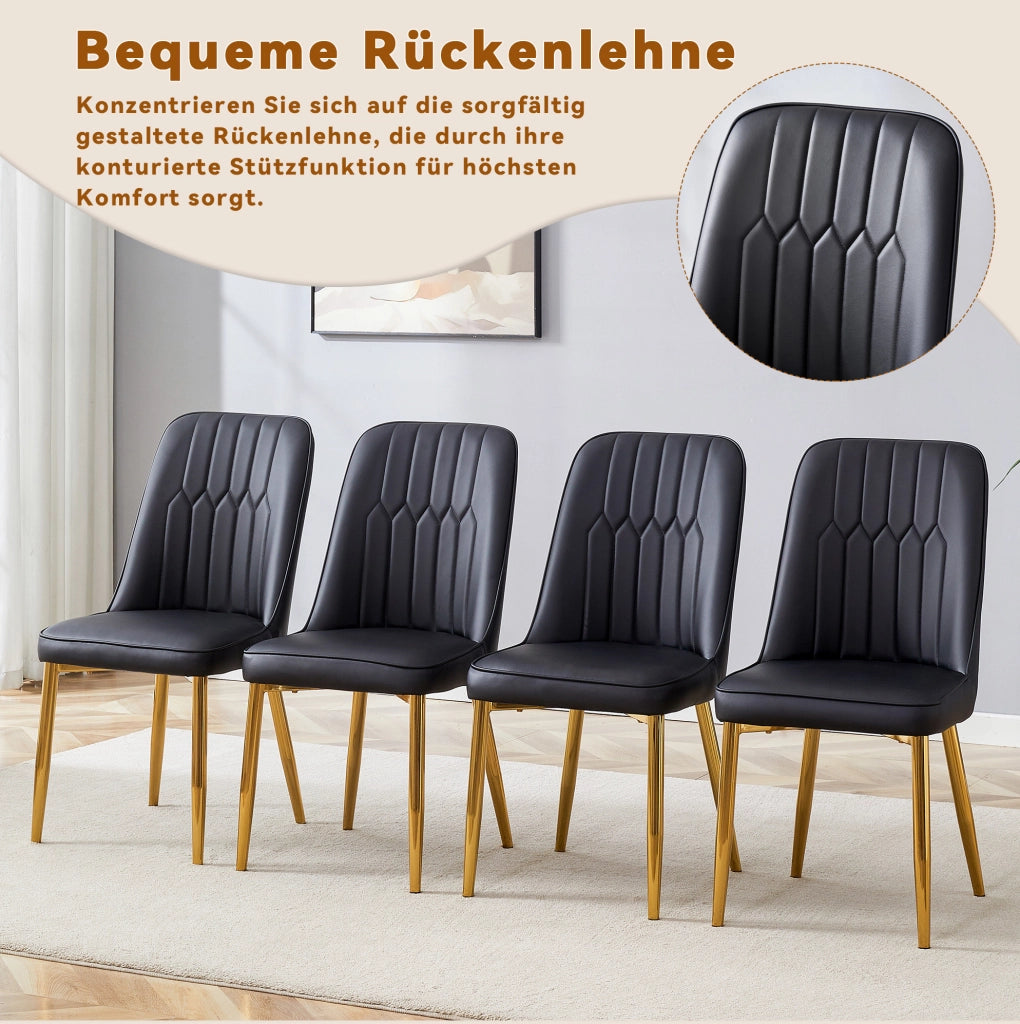SEDIA DA PRANZO Moderna in PU Nero e Metallo Oro, 89 cm
