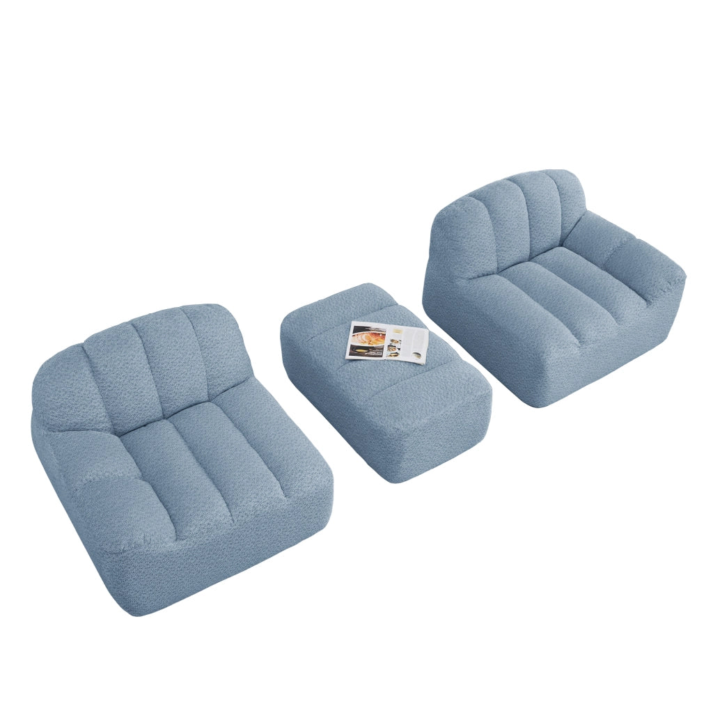 Divano Angolare Modulare 2 Posti con Poggiapiedi ¨C MINIMAL ¨C Tessuto Blu, Cuscini Profondi