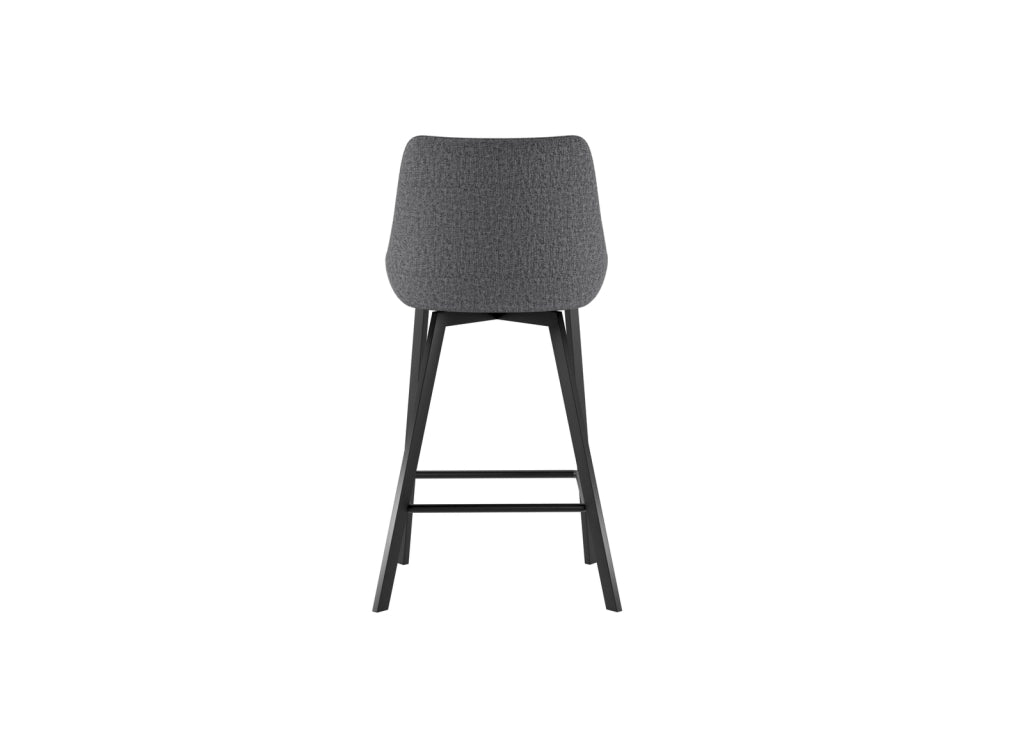 Sgabello da cucina Fox con seduta imbottita in tessuto grigio scuro e struttura in metallo nero, design moderno ed elegante - Fox