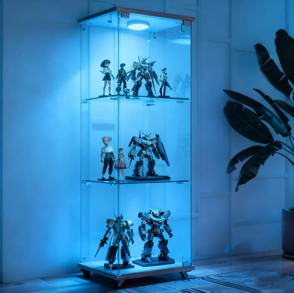 Vetrina con illuminazione LED e telecomando in MDF e vetro naturale