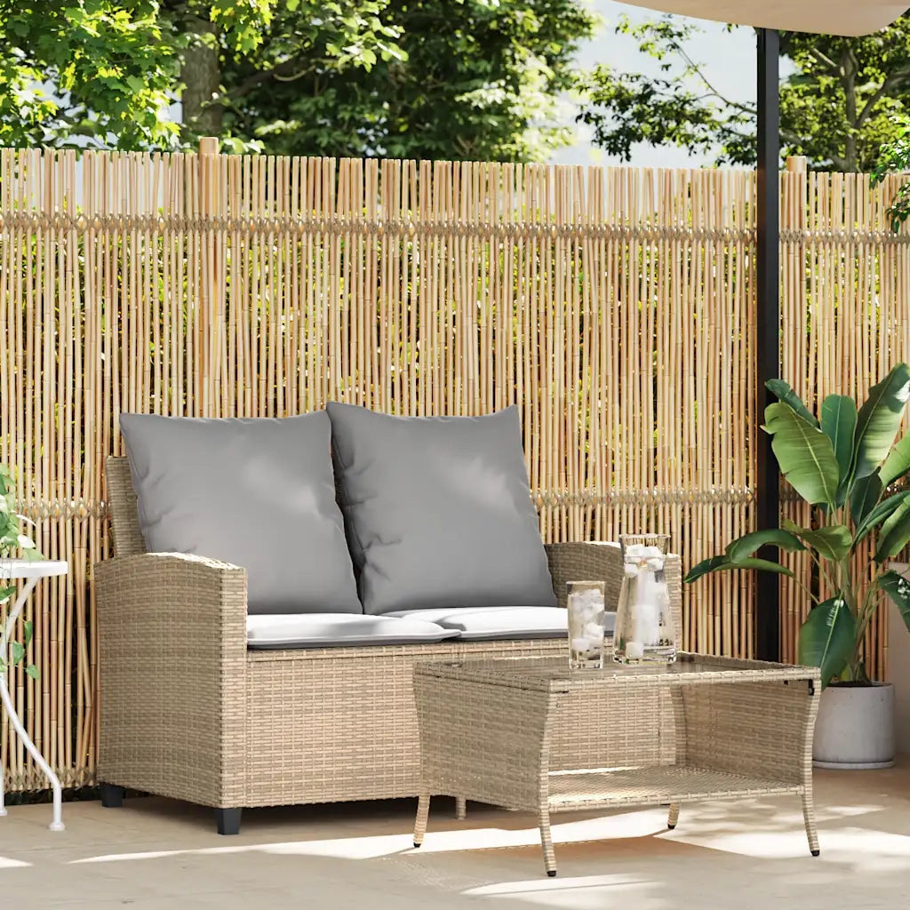 Divano Giardino 2 Posti con Cuscini e Tavolo Beige Polyrattan 4103848