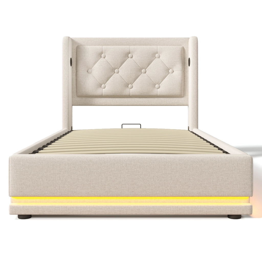 Letto singolo contenitore beige 90x200 cm