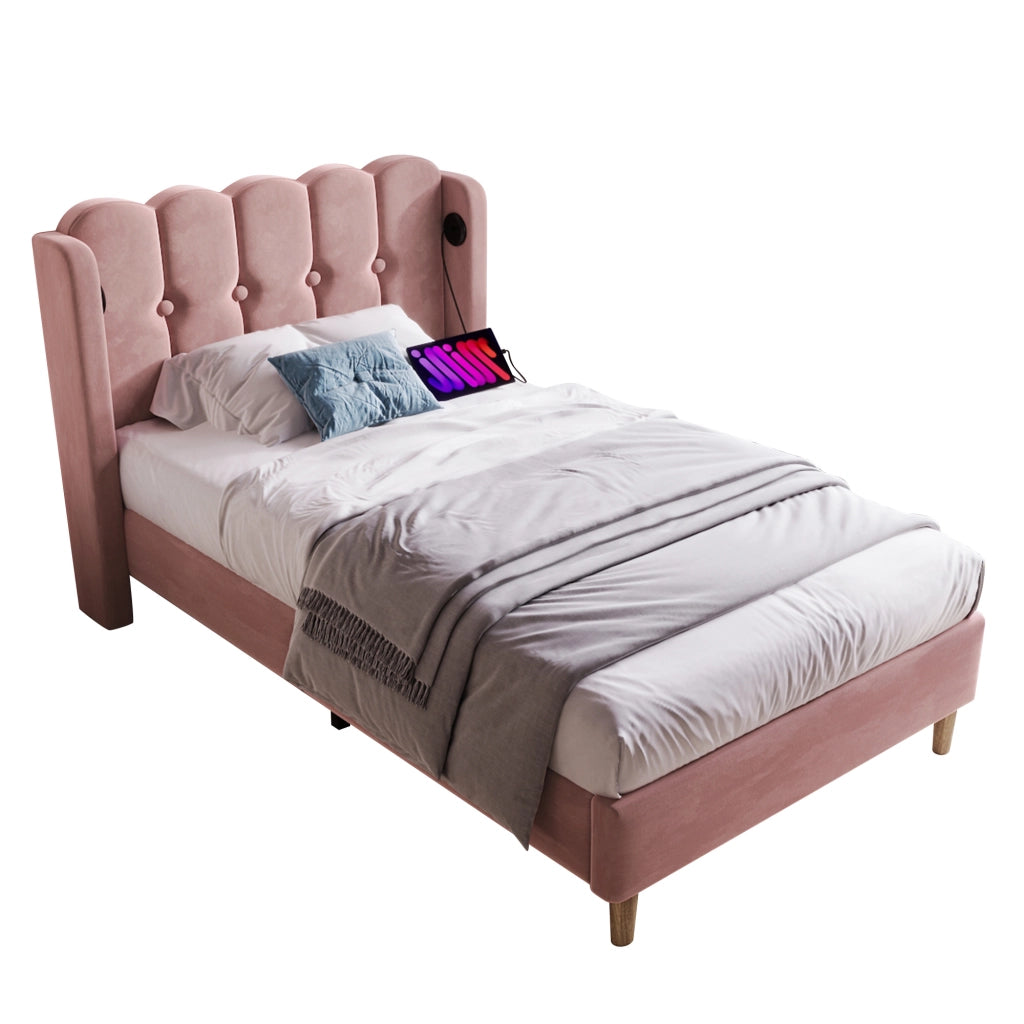 Letto contenitore con testiera a LED color ambra