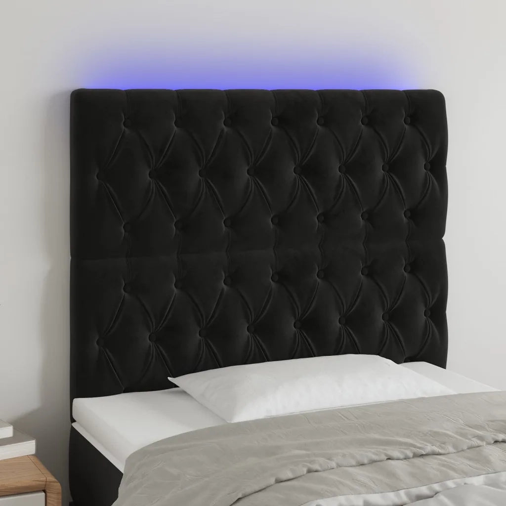 Testiera | Testata a LED nero 90x7x118/128 cm in Velluto