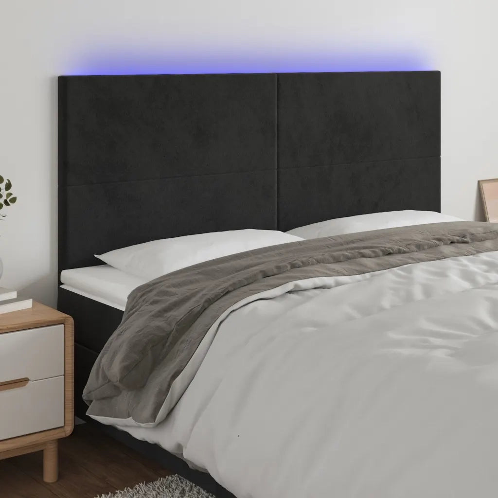 Testiera | Testata a LED Nera 180x5x118/128 cm in Velluto