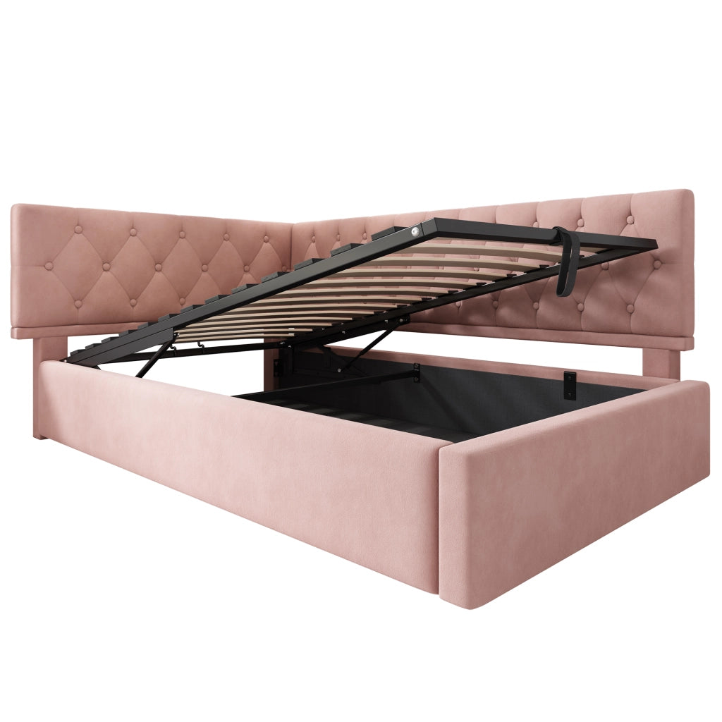 Letto singolo in velluto rosa 90x200 cm