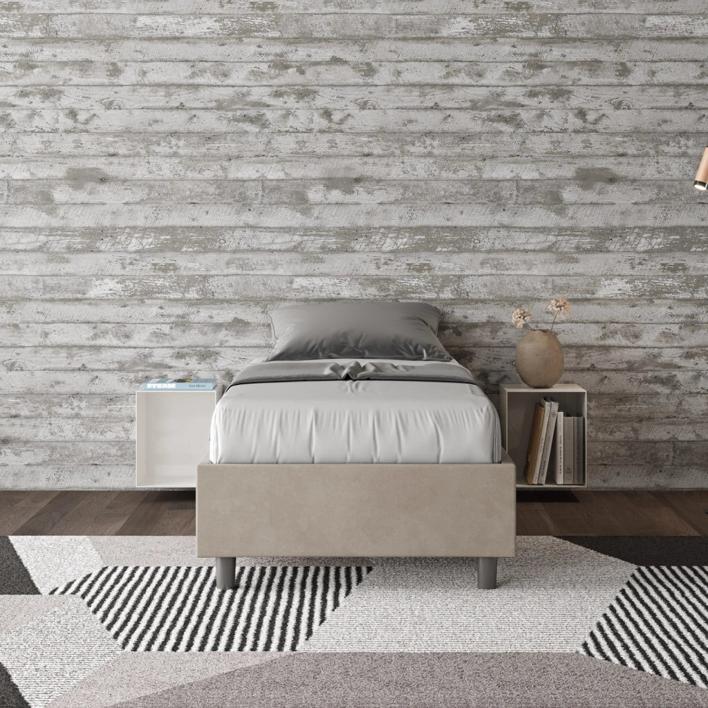 BS COM Letto singolo con rete imbottito 80x210 microfibra sabbia