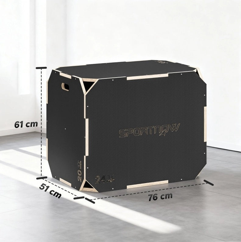 Plyo box 76x61x51 cm nera in legno, 3 altezze di salto