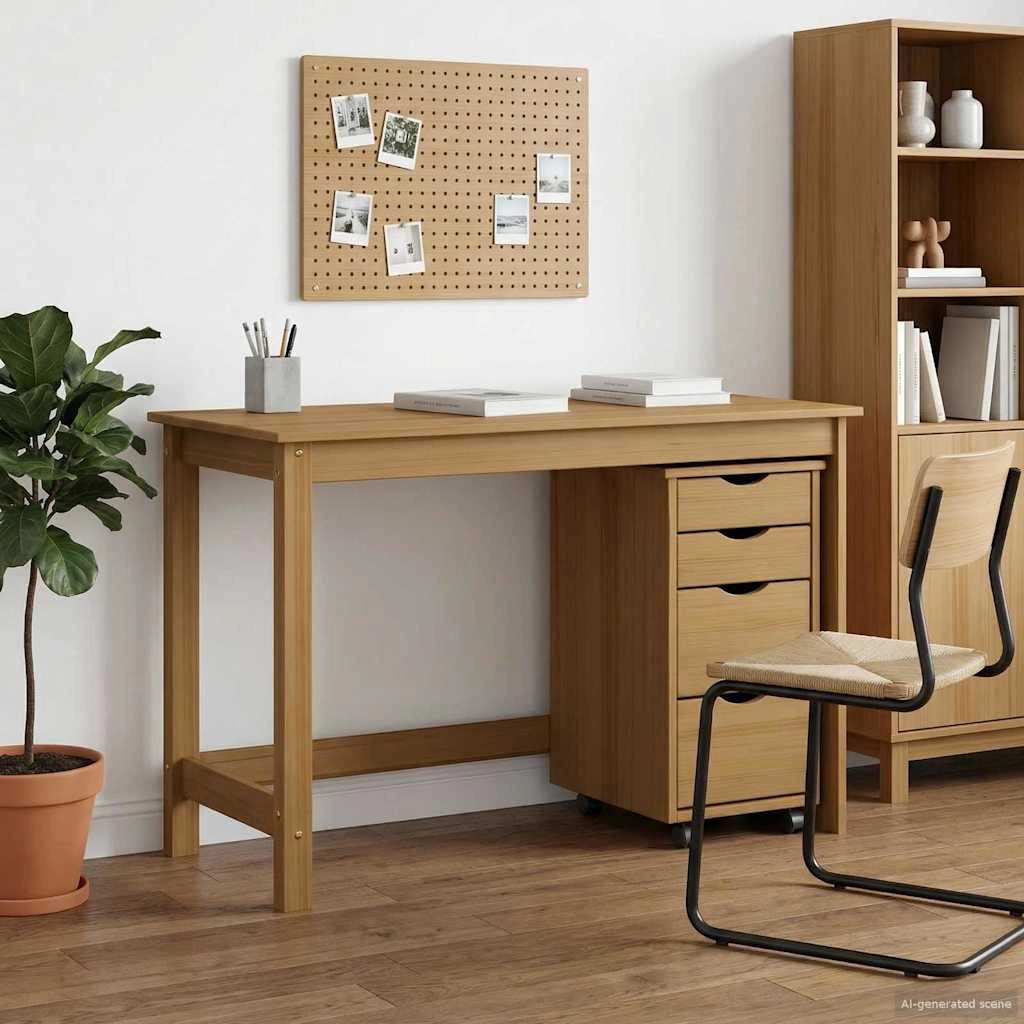 Set scrivania e mobiletto su ruote MOSS 2 pz Marrone Miele 3438790