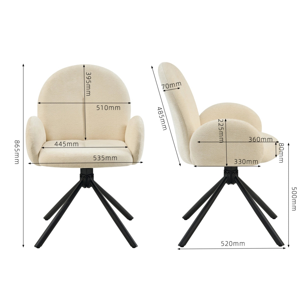 SEDIA Girevole con braccioli Set da 2 pezzi Crema Chenille e metallo
