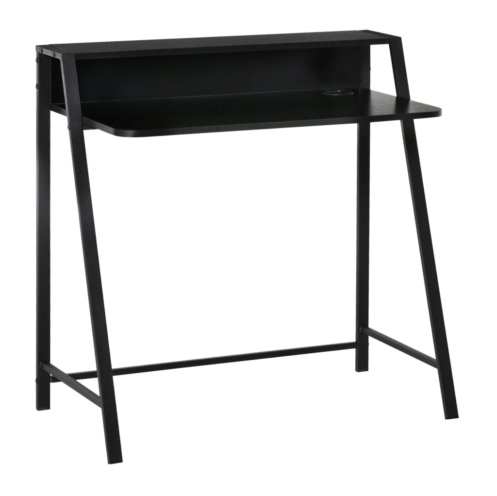 Scrivania per computer 84x45x85 cm nera, compatta con mensola e passacavi