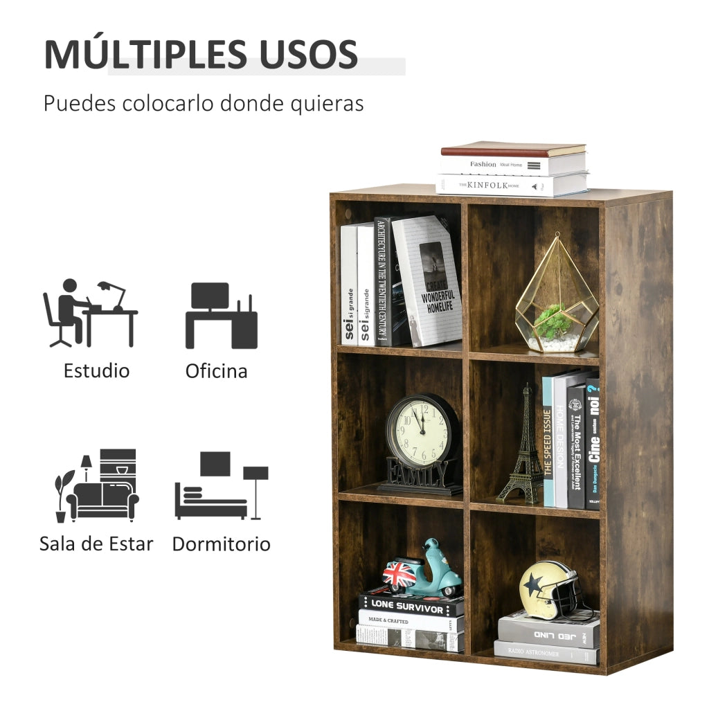 Libreria a 3 Livelli con 6 Cubi ¨C Xylo ¨C Legno Marrone Rustico 65,5x30x97,5 cm
