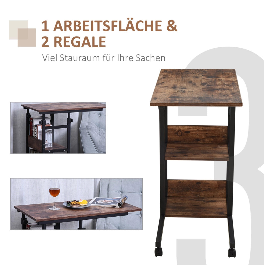 Tavolino regolabile con ruote 80x40x72-82 cm, metallo nero, 2 ripiani