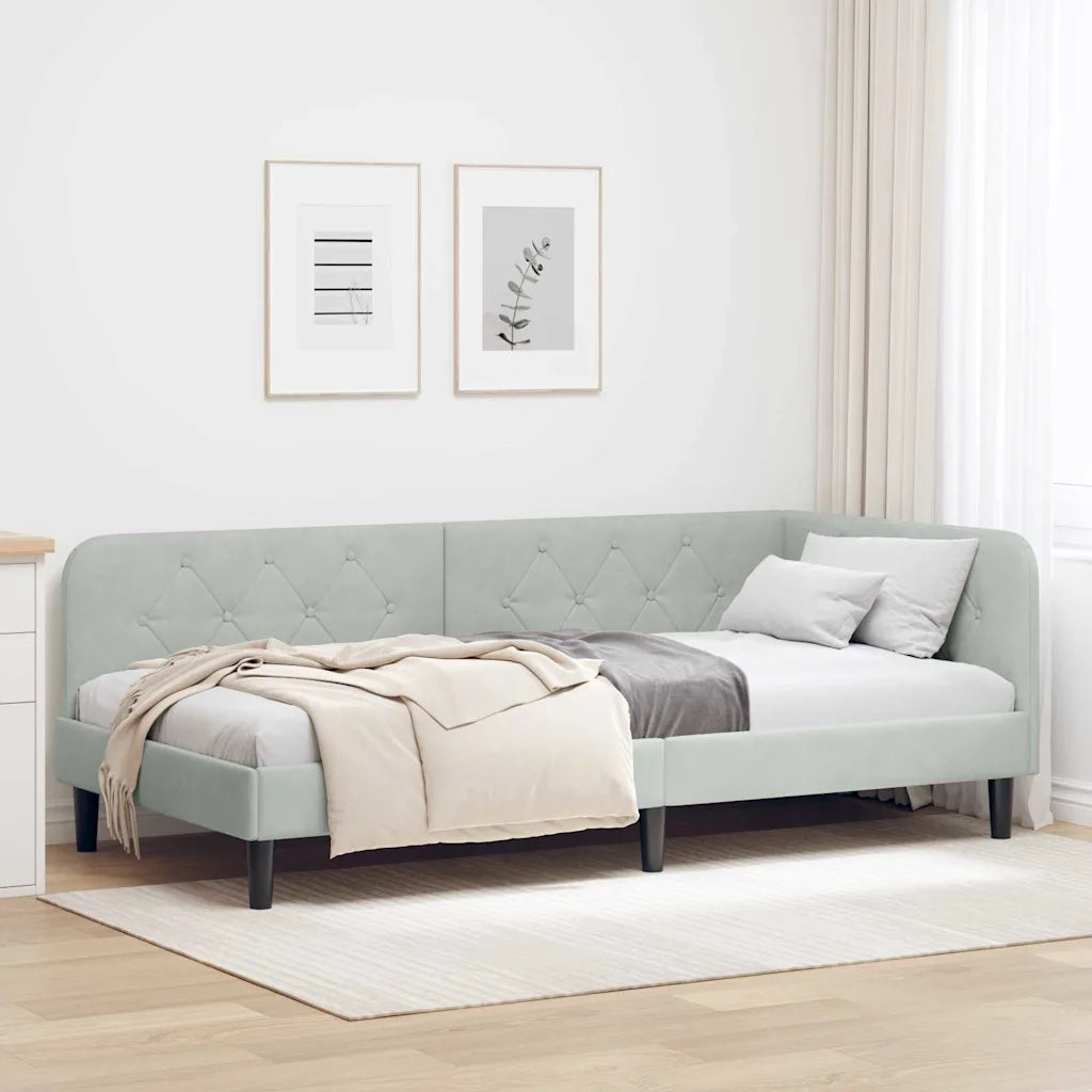 Cornice del letto ad angolo Grigio chiaro 90 x 200 cm Velluto