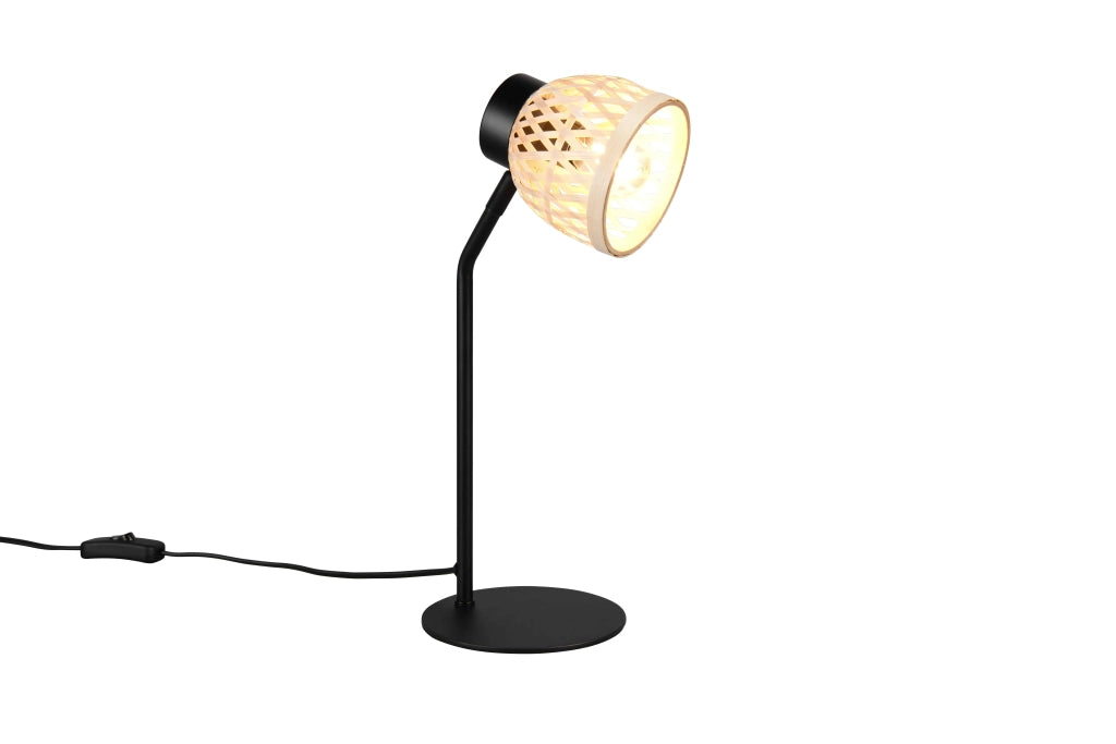 Lampada da tavolo, bambù e metallo, naturale e nero, H 36 cm, Laurent