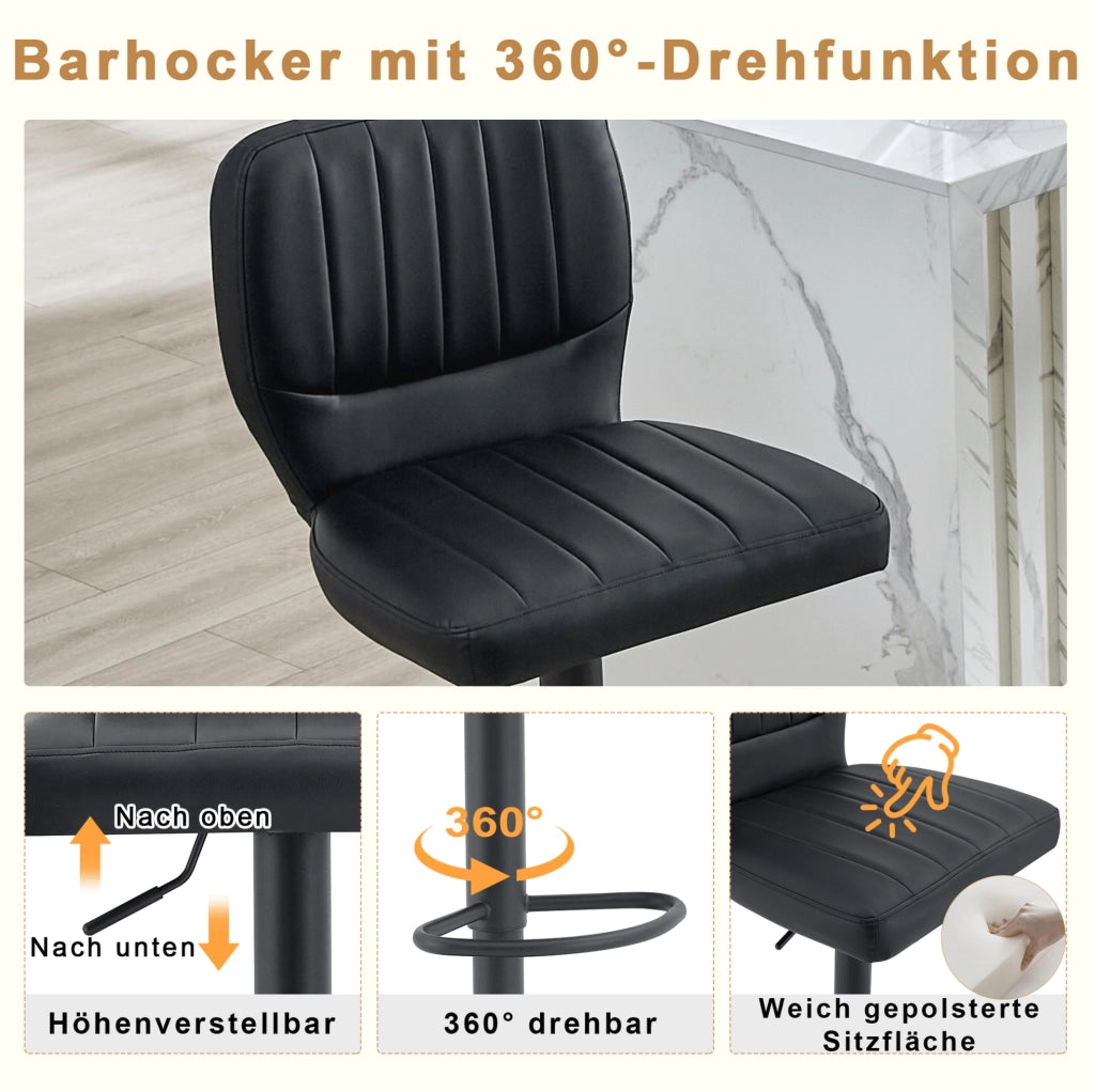 SGABELLO BAR Girevole 62-83 cm PU Nero con Schienale e Poggiapiedi