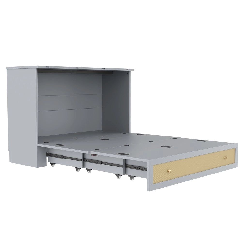 Letto a Scomparsa con Cassetti, Ripiano, USB ¨C MINIMAL ¨C Grigio 140x200