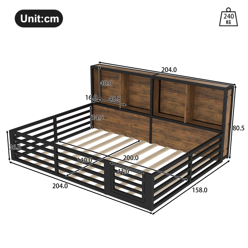 Letto con Sponde e Contenitore ¨C MINIMAL ¨C Metallo Nero 140x200