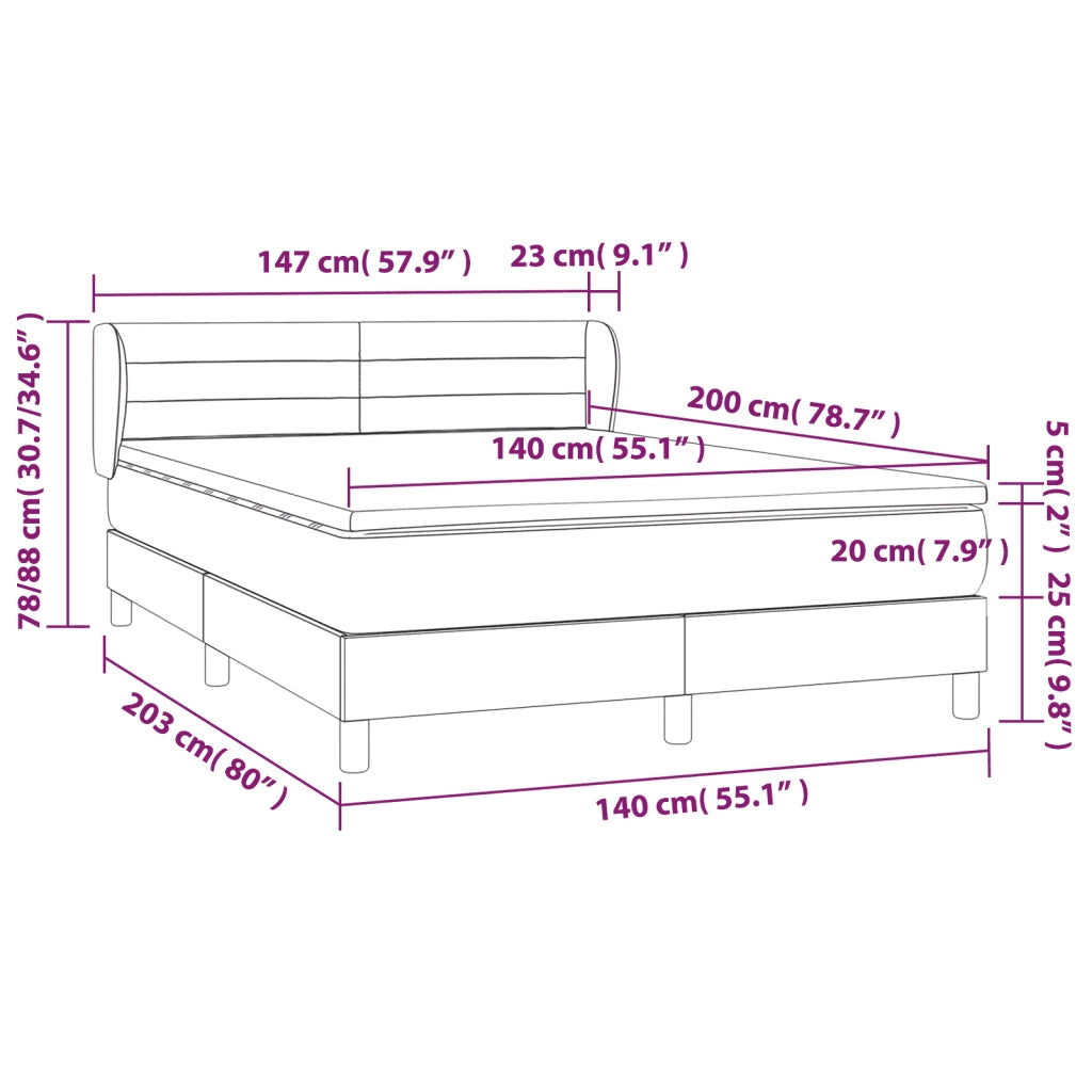 Giroletto a Molle con Materasso Marrone Scuro 140x200cm Tessuto